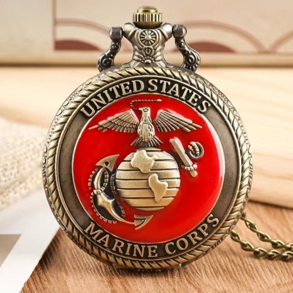 Pocket Watch US Marine Corps Steampunk Chain Quartz Watch Analog Retro Pendant - Picture 13 of 15